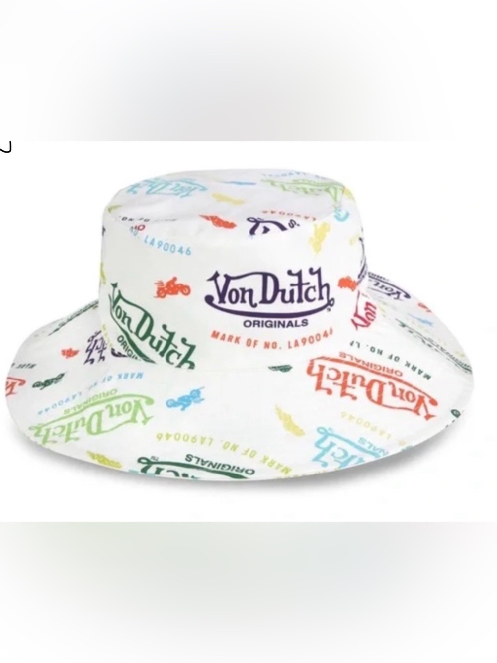 Von Dutch White Bucket Hat with Multicolor Logo Print NWT